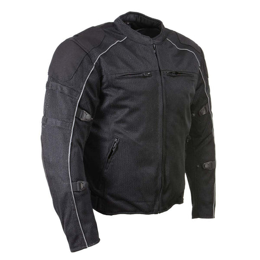 Milwaukee Leather Men's Troubled Black Textile Motorcycle Jacket w/ CE Armor - MPM17029