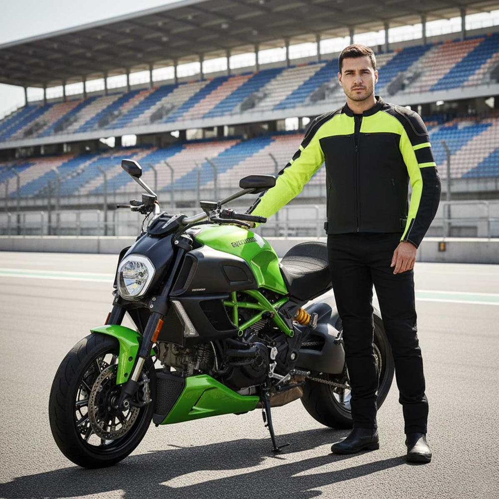 Milwaukee Leather Men's Black and Neon Green CE Armored All Season Textile Motorcycle Riding Jacket  - MPM1791