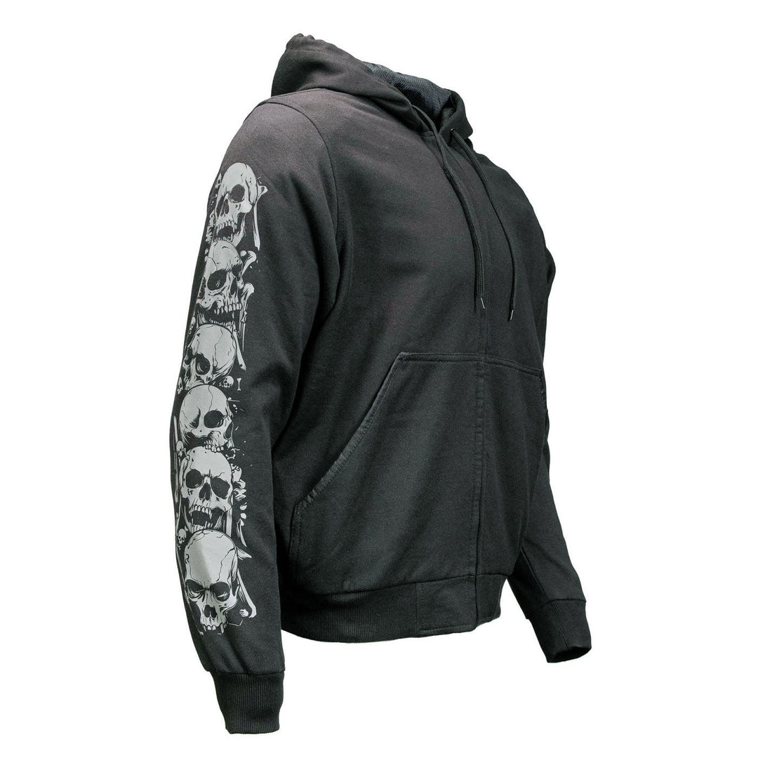 Milwaukee Leather Men's Bare Bones Black Reflective CE Armored Riding Hoodie, Shoulder and Elbow Armor - MPM1797
