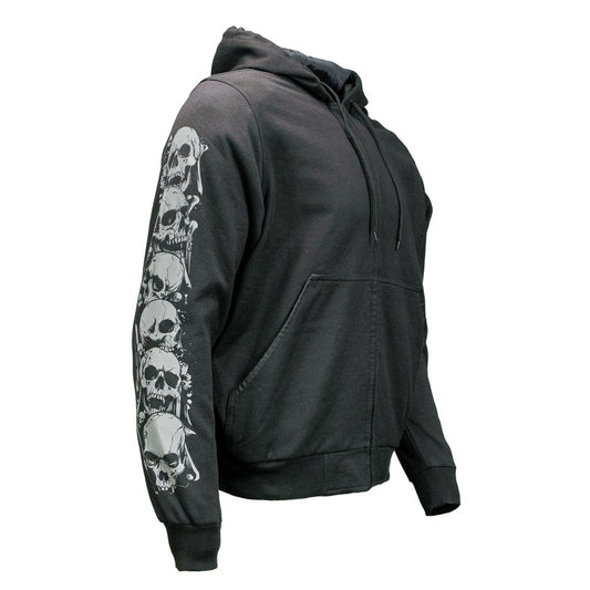 Milwaukee Leather Men's Bare Bones Black Reflective CE Armored Riding Hoodie, Shoulder and Elbow Armor - MPM1797