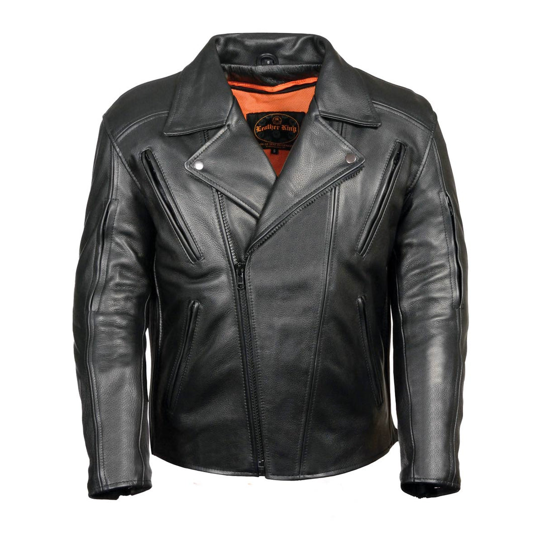Milwaukee Leather Men's Premium Black Leather Beltless MC Style Motorcycle Jacket w/ Side Stretch SH1057