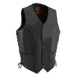 Milwaukee Leather SH1315Tall Men's Classic Black Leather V-Neck Side Lace Motorcycle Rider Vest w/ Snap Closure