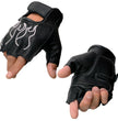 Milwaukee Leather SH198 Men's Black Leather Gel Padded Palm Fingerless Motorcycle Gloves w/ Grey Flame Embroidery