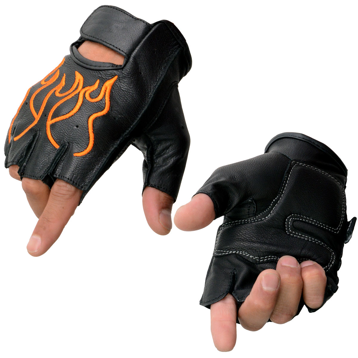 Milwaukee Leather SH198 Men's Black-Orange Gel Palm Fingerless