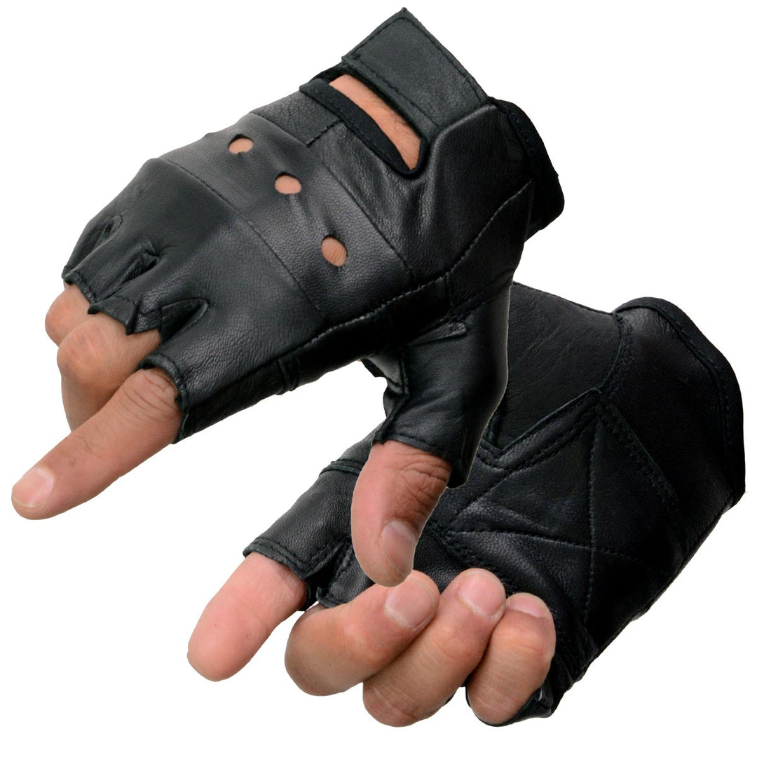 Milwaukee Leather SH216 Men's Black Leather Gel Padded Palm Fingerless Motorcycle Hand Gloves W/ Breathable Open Knuckle Black / XXX-Large Milwaukee Leather SH216 Men's Black Leather Gel Padded Palm Fingerless Motorcycle Hand Gloves W/ Breathable Open Knuckle Black / XXX-Large