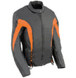Nexgen SH2188 Women's Black and Orange Textile Motorcycle Riding Jacket with Side Stretch and Lacing