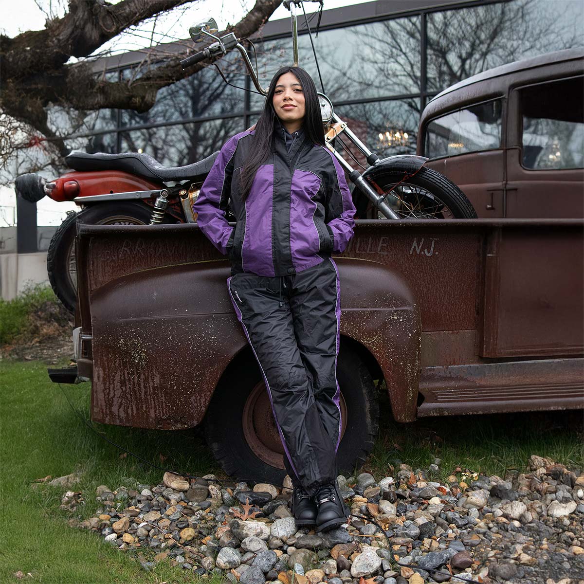 NexGen SH2222 Women's Purple and Black Oxford Water Proof Motorcycle Rain Suit