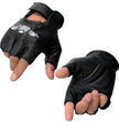 Milwaukee Leather SH352 Men's Black Leather Gel Padded Palm Fingerless Motorcycle Hand Gloves W/ ‘Embroidered Flaming Eagle’