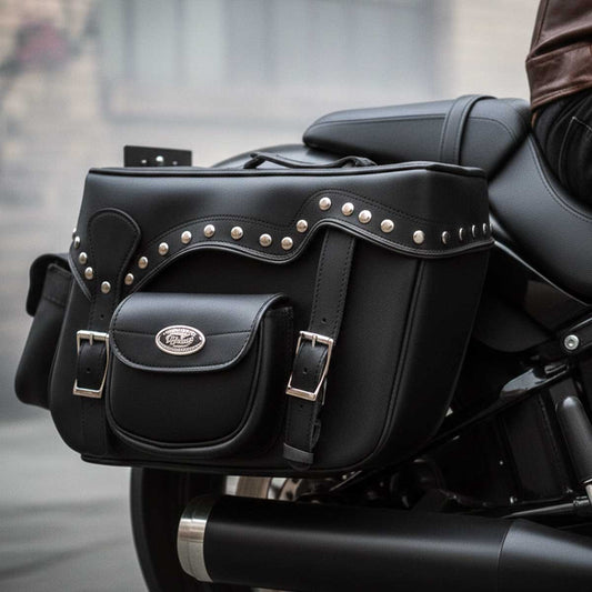 Milwaukee Leather SH66601ZB Black Zip-Off Double Pocket Studded PVC Throw Over Saddlebags