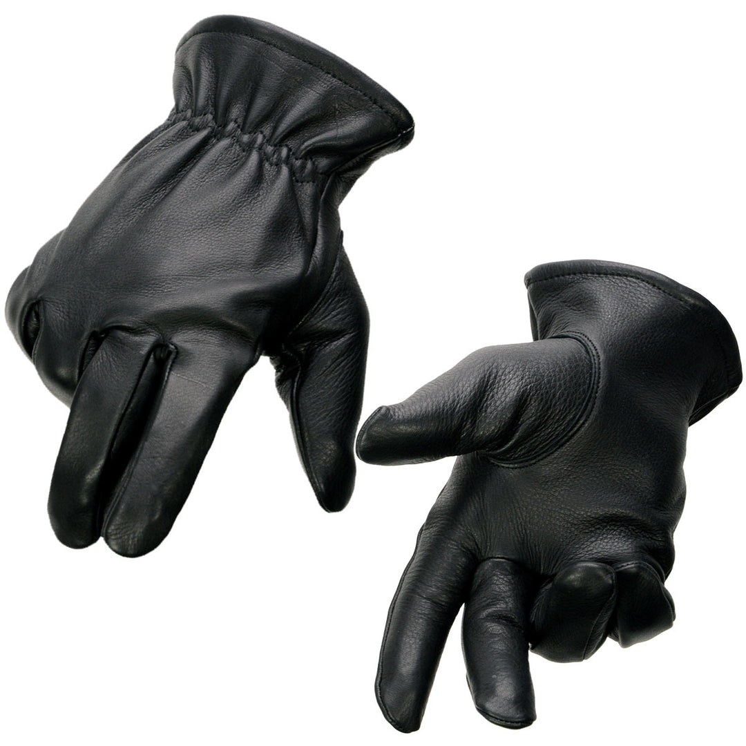 Milwaukee Leather SH858 Men's Thermal Lined USA Deerskin Black Leather Motorcycle Gloves w/ Cinch Wrist Closure