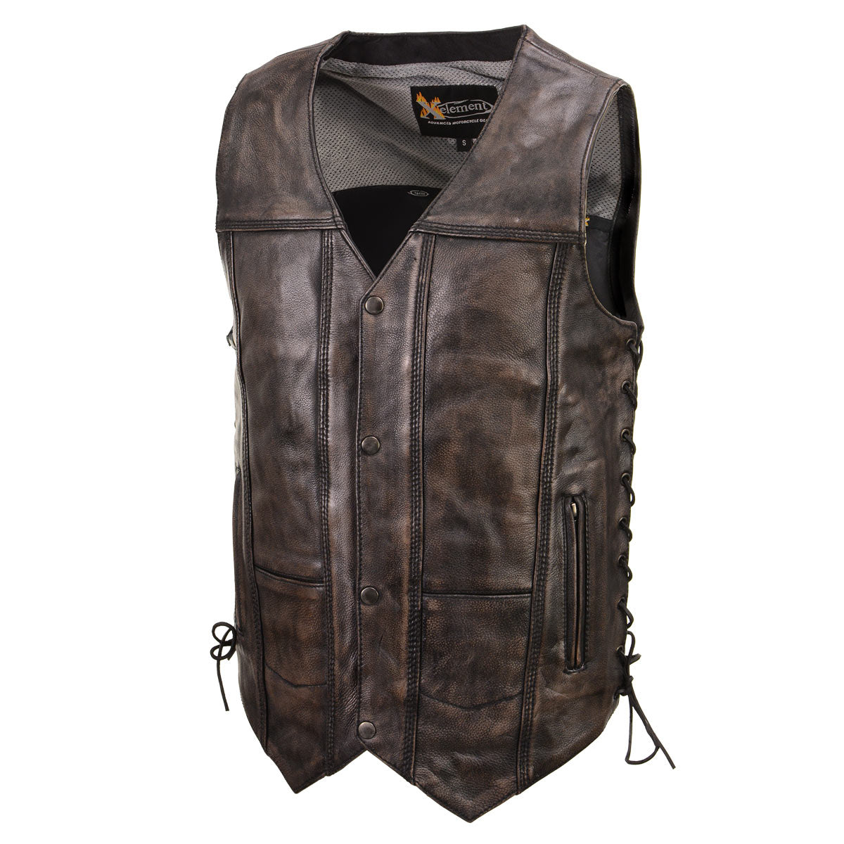 Xelement XS3540 Men's 'Wreck' Distressed Brown Multi-Pocket Motorcycle Biker Rider Leather Vest