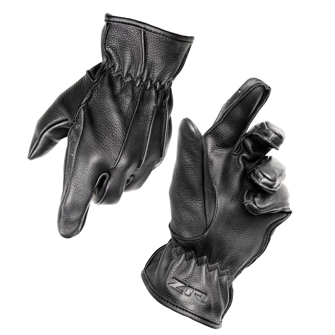 Z1R Men's Black Premium Deerskin Leather Motorcycle Riders Gloves w/ Cinch Wrist Closure