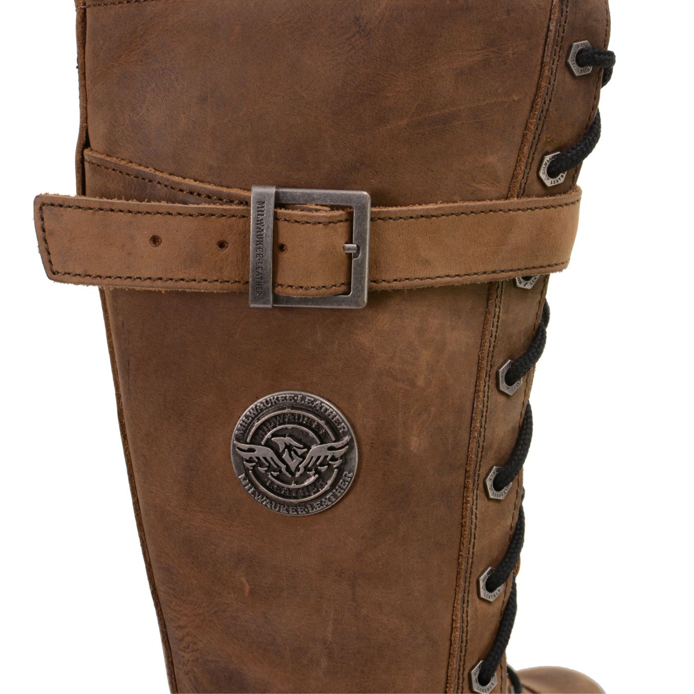 Milwaukee Leather Women's Brown Leather 14” Tall Motorcycle Lace