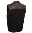 Milwaukee Leather MDM3037 Men’s Wrecker Club Vest – Black Denim & Leather, Diamond Quilt, Orange Stitch