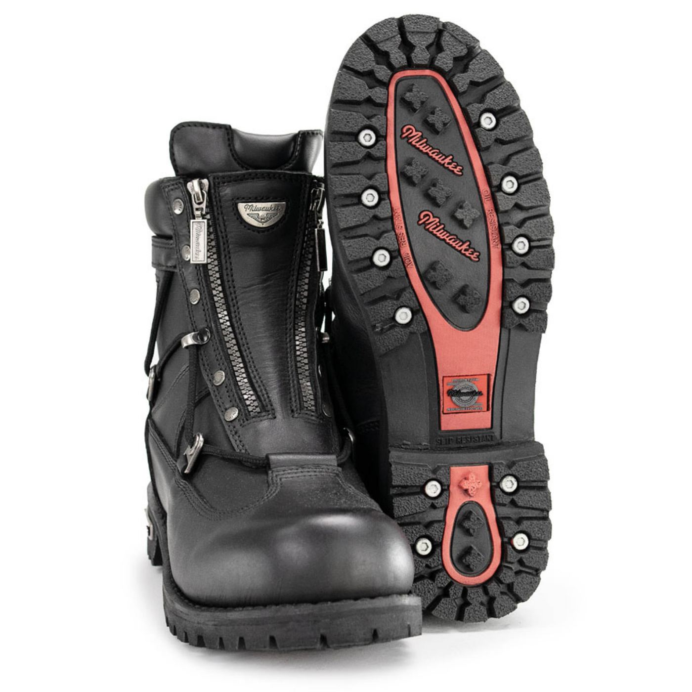 Milwaukee Motorcycle Clothing Co. MB440 Men's Throttle Regular Width 6" Black Dual-Zip Leather Motorcycle Boots