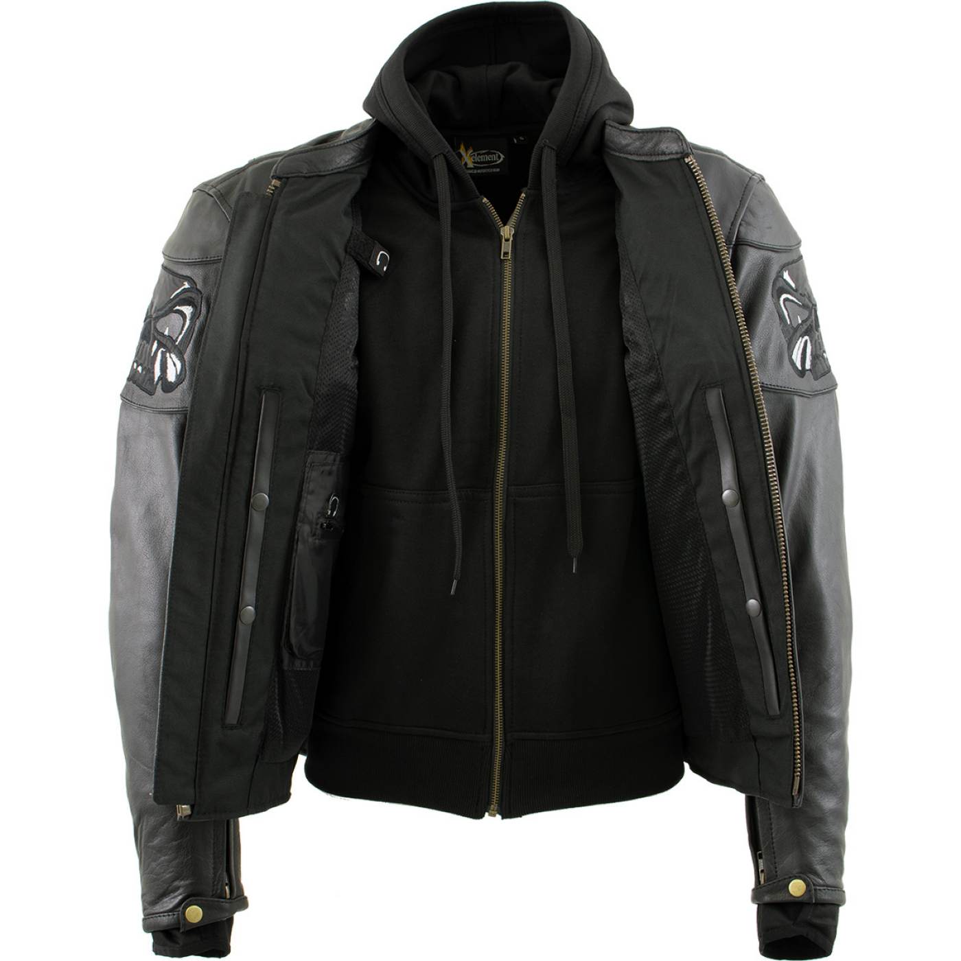 Milwaukee Leather Men's Futile CE Armored Leather Motorcycle Jacket w/ Hoodie Liner, Reflective Skull - LKM17016