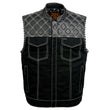 Milwaukee Leather MDM3035 Men’s Wrecker Club Vest – Black Denim & Leather, Diamond Quilt, White Stitch