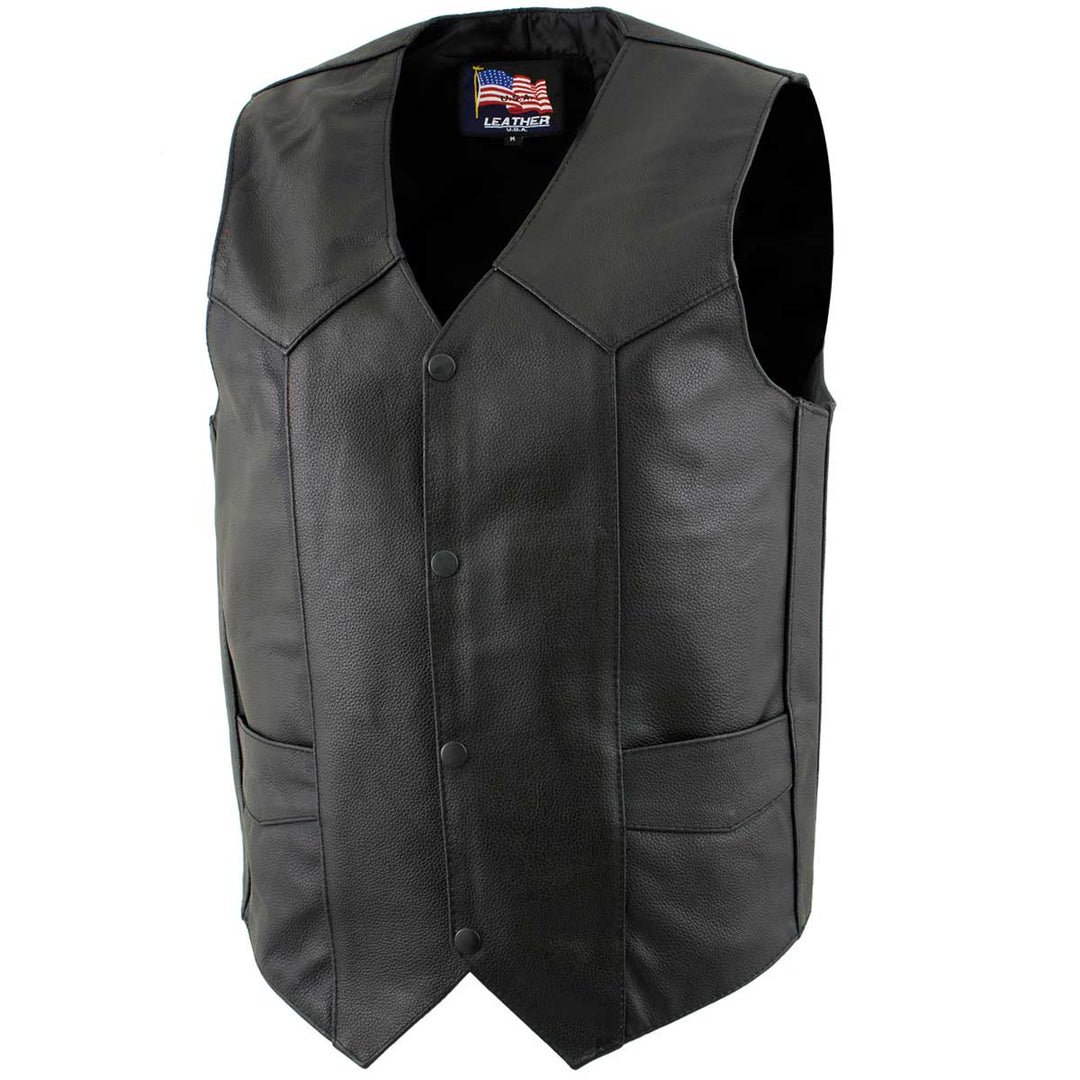 USA Leather 1201 Men's Black 'Club Style' Classic Original Leather Ves Milwaukee Motorcycle Clothing Co USA Leather 1201 Men's Black 'Club Style' Classic Original Leather Ves Milwaukee Motorcycle Clothing Co