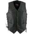 USA Leather 1202 Men's Classic ‘Side Laced’ Black Leather 4 Button Western Style Motorcycle Vest