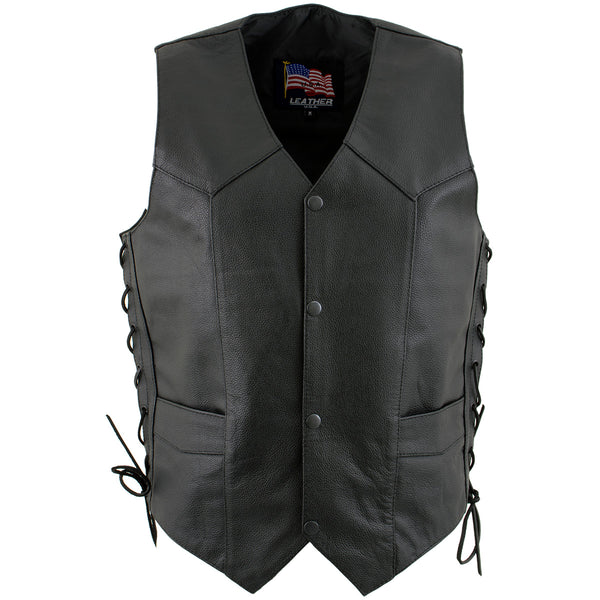 USA Leather 1202 Men's Classic 'Side Laced' Black Leather 4 Button