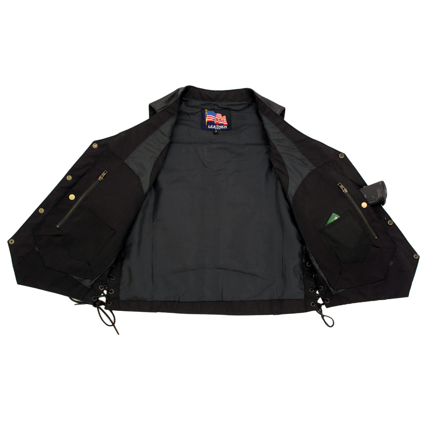 USA Leather 1204 Men's Black Ten Pocket Motorcycle Vest