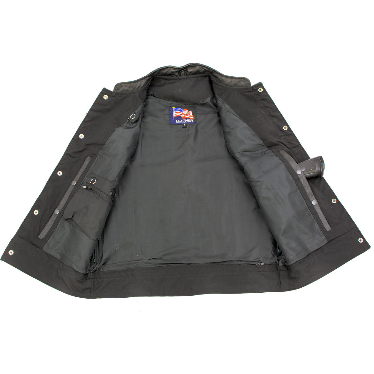 USA Leather 1205 Men's Black 'Combat Style' Motorcycle Biker Leather Vest