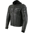 Milwaukee Leather Men's Futile CE Armored Leather Motorcycle Jacket w/ Hoodie Liner, Reflective Skull - LKM17016
