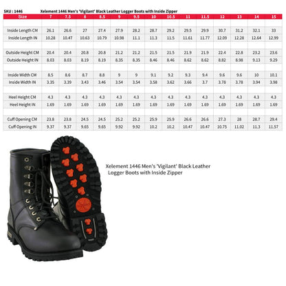 Xelement 1446 Men's 'Vigilant' Black Leather Logger Boots with Inside Zipper