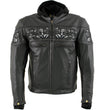 Milwaukee Leather Men's Futile CE Armored Leather Motorcycle Jacket w/ Hoodie Liner, Reflective Skull - LKM17016