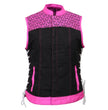 Milwaukee Leather MDL4051 Women's 'Skelly' Black with Pink Motorcycle Denim Vest w/ Skull Embroidery