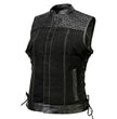 Milwaukee Leather MDL4052 Women's 'Skelly' Black Motorcycle Denim Vest w/ Skull Embroidery