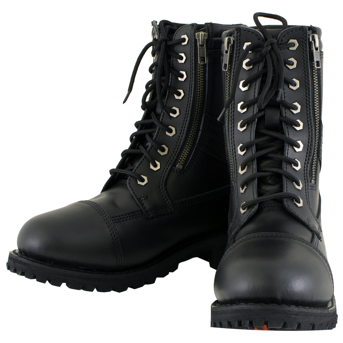 Xelement 1506 Men's Impact Black Premium Leather Lace-Up Motorcycle Biker Rider Boots