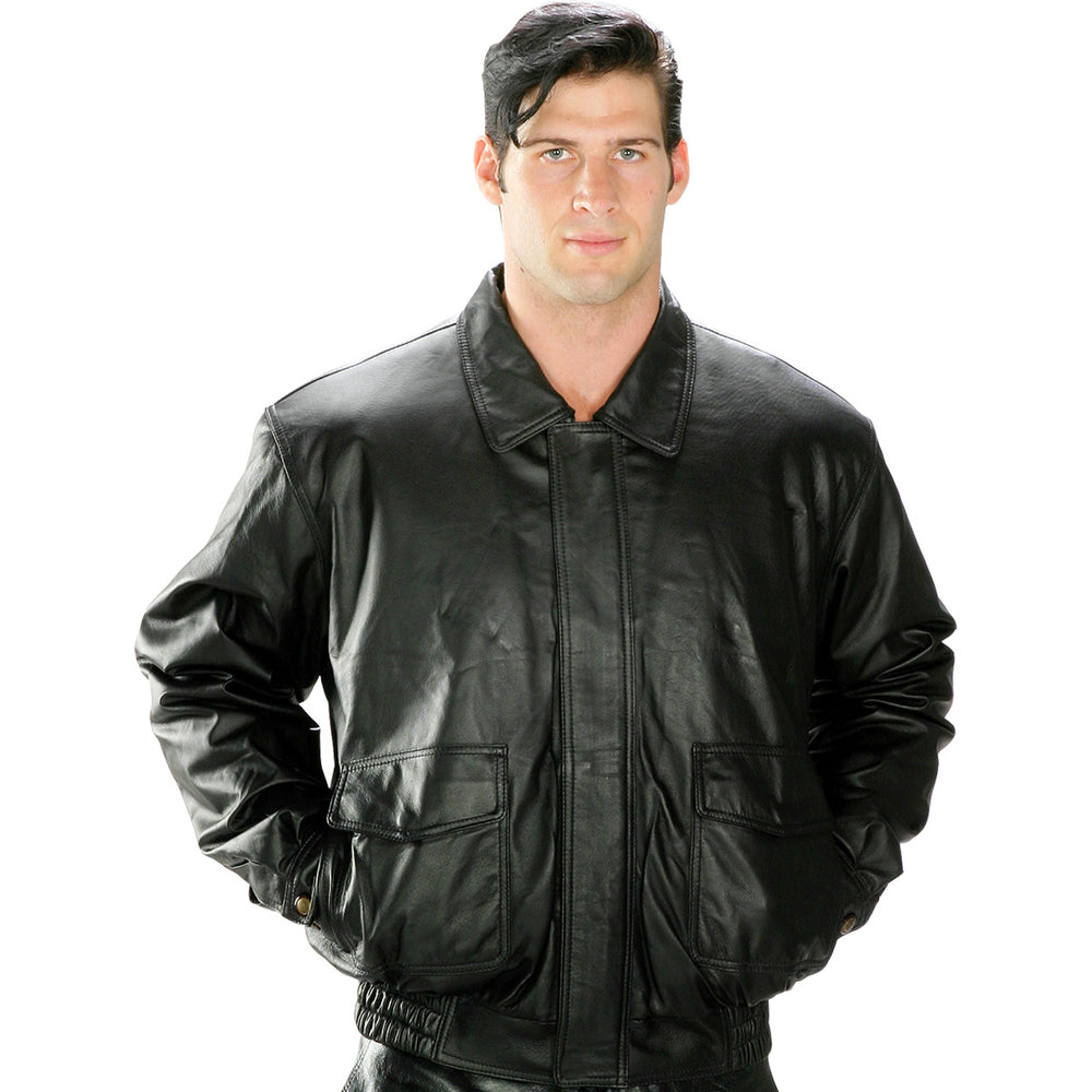 Milwaukee Leather LKM1704 Men's Classic Aviator Style Bomber Black Leather Fashion Coat Jacket
