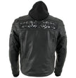 Milwaukee Leather Men's Futile CE Armored Leather Motorcycle Jacket w/ Hoodie Liner, Reflective Skull - LKM17016