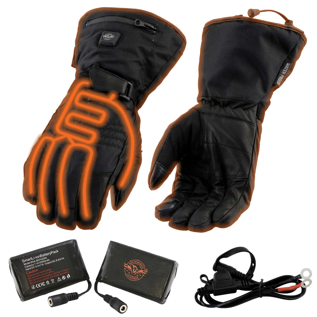 bicycle heated gloves Milwaukee Leather MG17501SET Men’s Heated Black Leather/Textile Winter Gloves w/Battery/Harness Wire and i-Touch