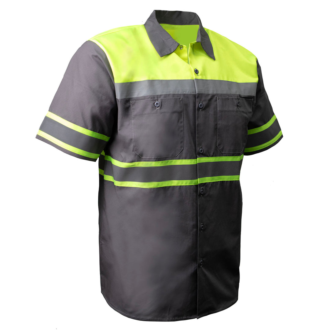 Milwaukee Motorcycle Clothing Co. Men’s Neon/Grey Mechanic Work Shirt – w / Reflective Strip, Rider‑Built MDM11615