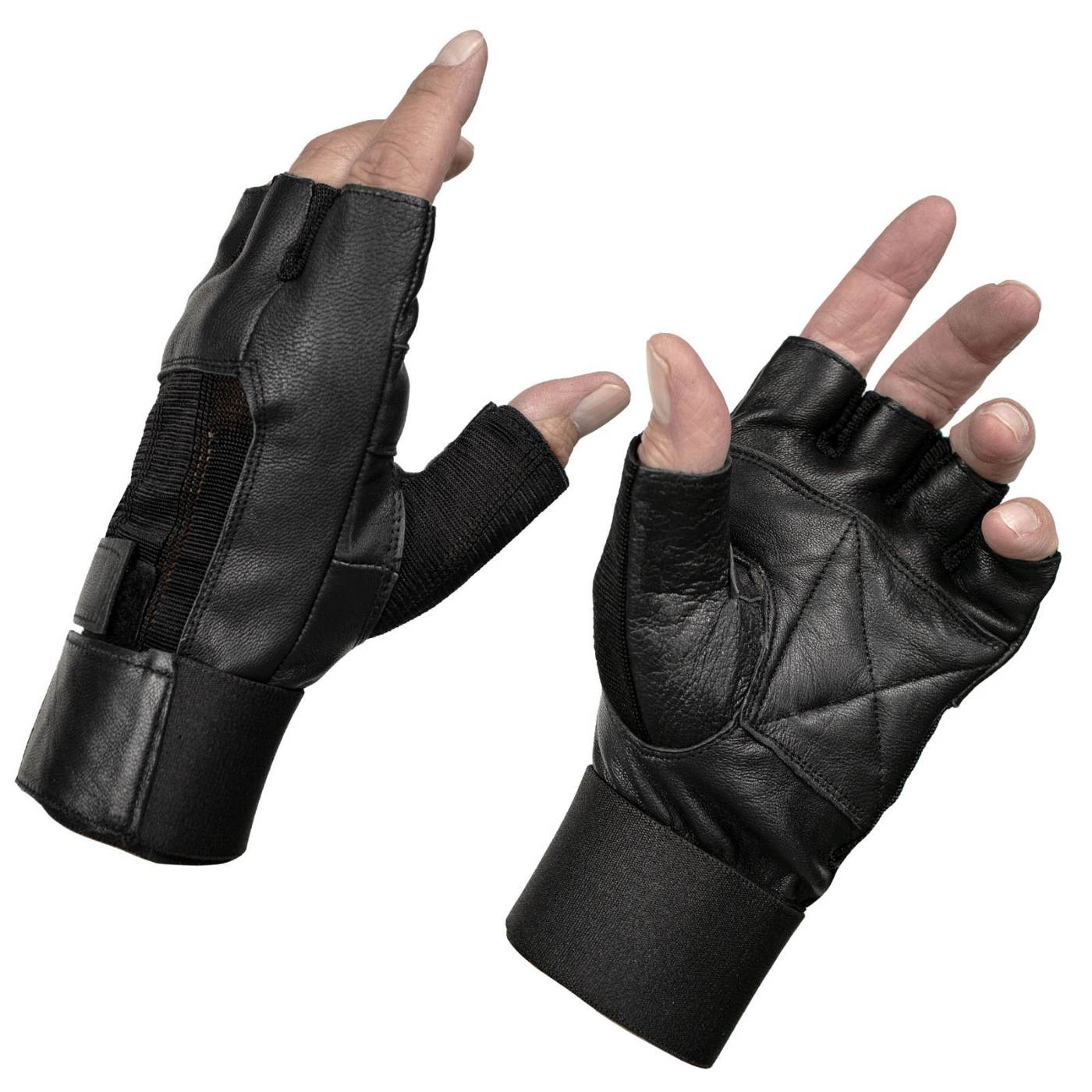 Milwaukee Leather MG7562 Men's Black Leather and Spandex Gel Padded Palm Fingerless Motorcycle Hand Gloves W/ Mesh Material