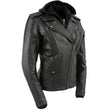 Milwaukee Leather LKL2739 Women's Black Premium Leather Vented Motorcycle Biker Jacket w/ Hoodie