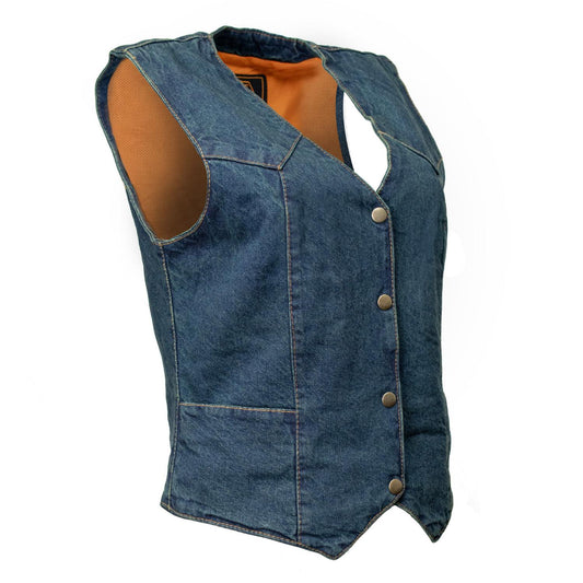 Milwaukee Leather MDL4000 Women's Blue Plain Side 4 Snap Front Denim Vest