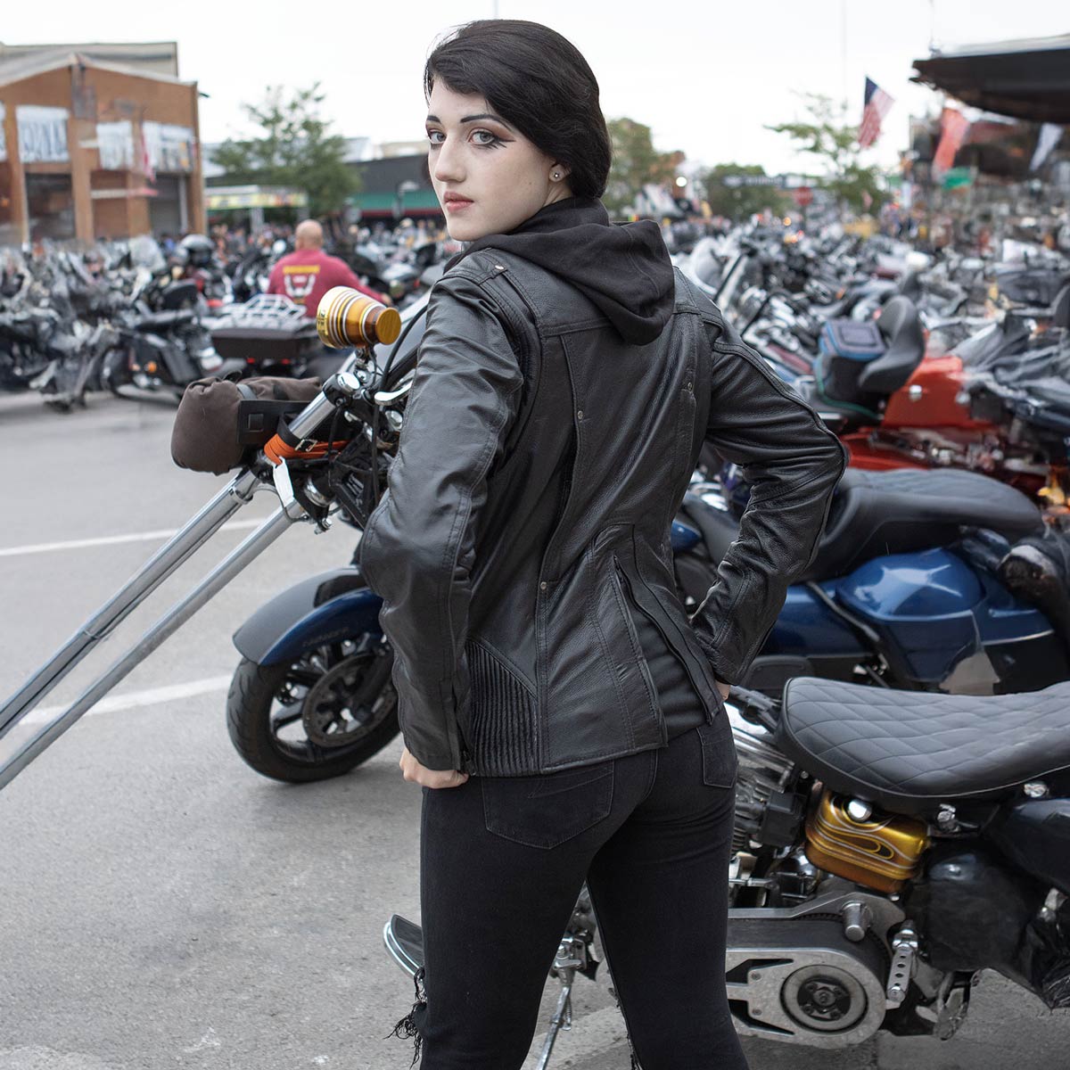 Milwaukee Leather MLL2555 Women's Black 3/4 Hooded Leather Jacket