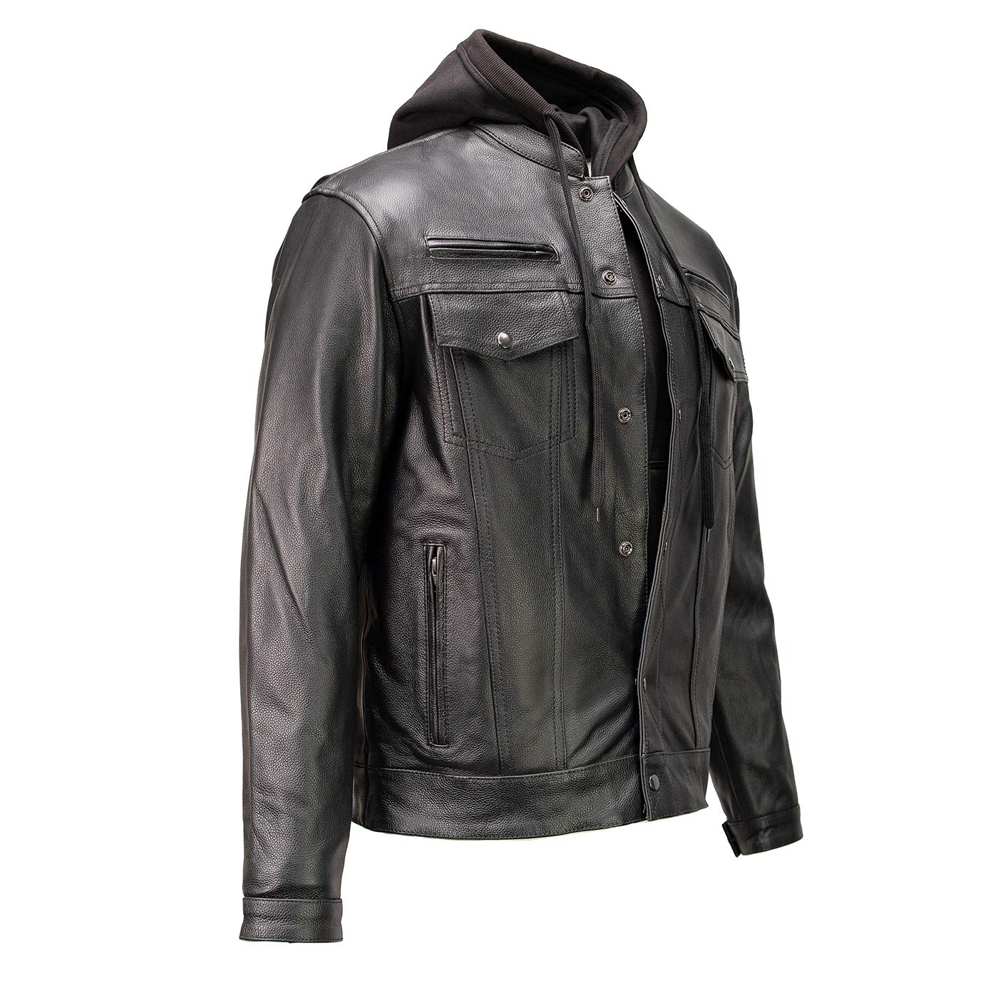 Milwaukee Leather MLM1614 Men’s Black Premium Leather Shirt Style Jacket w/ Removable Hoodie