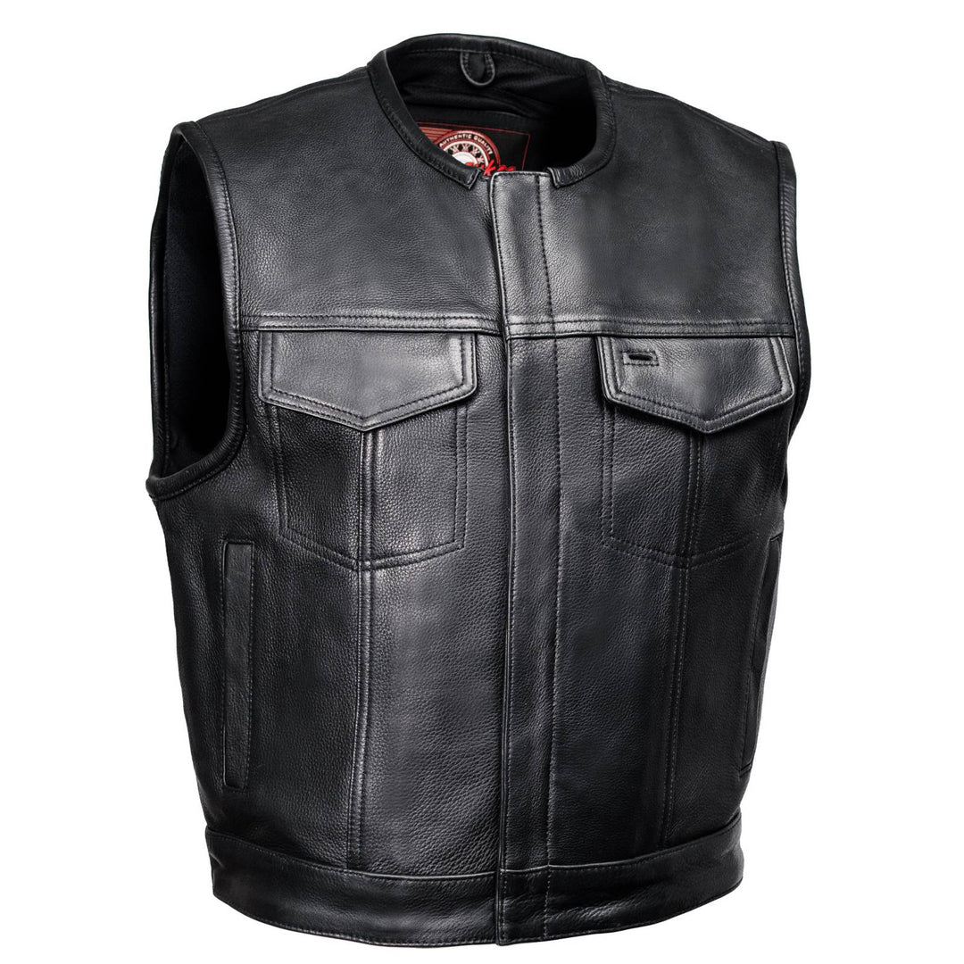 Milwaukee Motorcycle Clothing Co. Men's Low-Key Premium Black Leather Club Style Biker Vest MMC30000