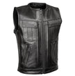Milwaukee Motorcycle Clothing Co. Men's Quick-Draw Stylesh Premium Black Leather MC Biker Vest MMC30001