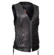 Milwaukee Motorcycle Clothing Co. Women's Jenni Black Premium Leather V-Neck Side Lace Vest MMC40001