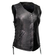 Milwaukee Motorcycle Clothing Co. Women's Born-Free Tall Sizes Black Leather Vest w/ V-Neck, Side Lace, Snap MMC40002