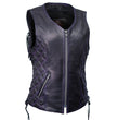 Milwaukee Motorcycle Clothing Co. Women’s Liberty Black and Purple Leather V-Neck Biker Vest w/ Side Lacing MMC40006