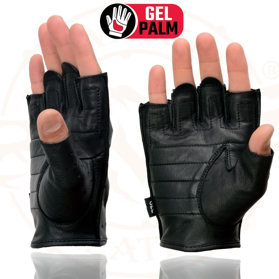 Milwaukee Leather SH195 Men's Leather Fingerless Gloves With Gel Palm