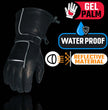 Milwaukee Leather Men's Black Soft Leather Gauntlet Motorcycle Hand Gloves-Waterproof Gel Palm Reflective Piping SH873