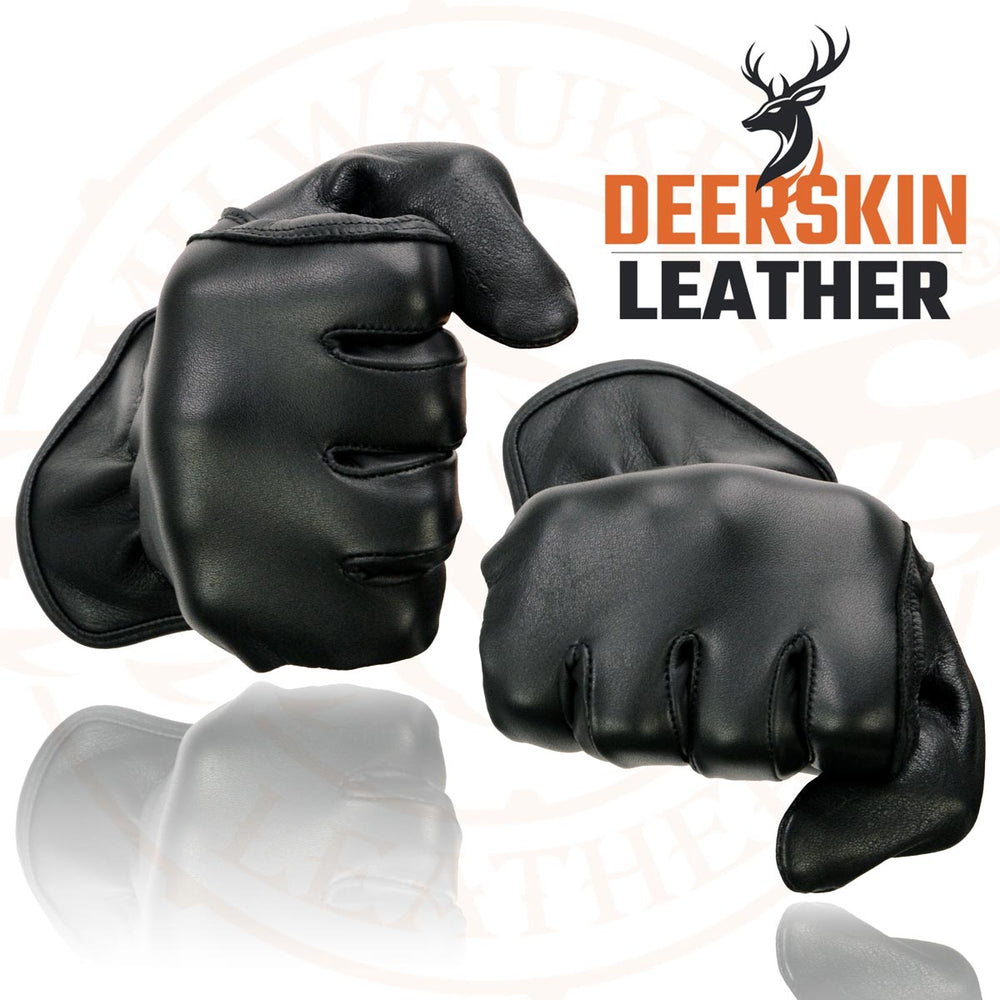 Milwaukee Leather SH886 Women's USA Deerskin Black Leather Unlined Lightweight Motorcycle Rider Gloves