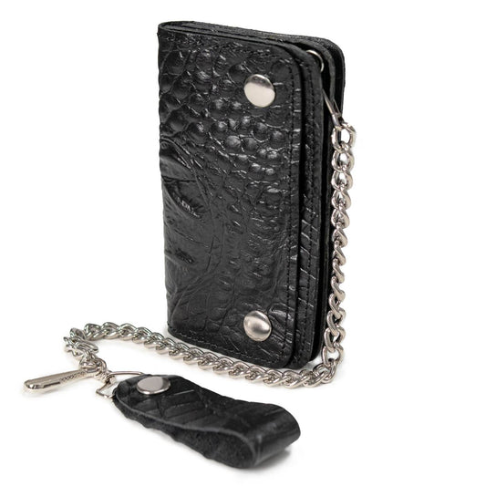 Milwaukee Leather Black Crocodile-Stamped Leather Biker Wallet, MLW7847